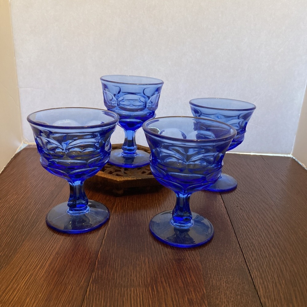 Vintage HFM Henry Ford Museum Colbalt Blue Glass Fostoria Argus HFM 5" Set of 4